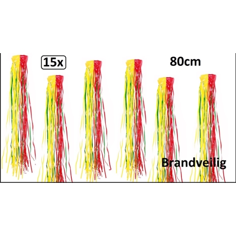 15x Windsock PVC slierten rood/geel/groen 80 cm BRANDVEILIG - Carnaval thema feest versiering festival
