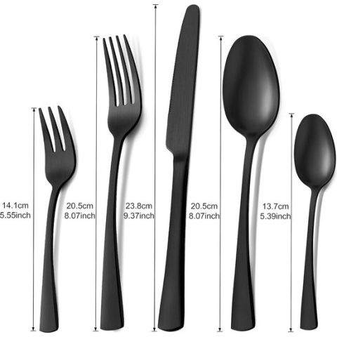 Bestekset voor 6 personen, 30-delig roestvrij staal, zwart, mat, eetbestek, set met mes, vork, lepel, hoogwaardig roestvrij staal, vaatwasmachinebestendig.