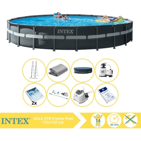Intex Ultra XTR Frame Zwembad - Opzetzwembad - 732x132 cm - Inclusief Glasparels, Stofzuiger, Zoutsysteem en Zout