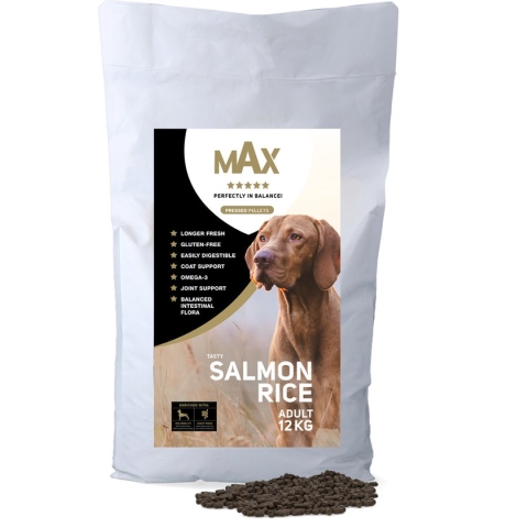 Max Adult Zalm & Rijst - Hondenvoer - Droogvoer - Geperste Hondenbrokken - Glutenvrij - Met Dog Mobility & Dog Parex - 12 kg