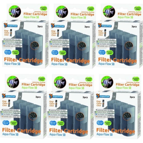 SuperFish - AquaFlow 50 - Crystal Clear Cartridge - Aquariumfilter - 6x 3 stuks - Bulk Verpakking