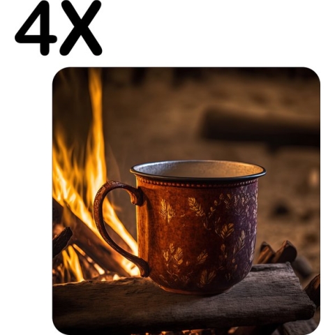 BWK Luxe Placemat - Kop Koffie in de Wildernis - Set van 4 Placemats - 50x50 cm - 2 mm dik Vinyl - Anti Slip - Afneembaar