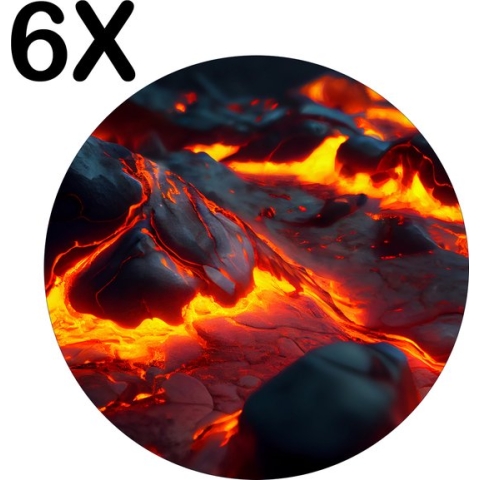 BWK Flexibele Ronde Placemat - Lava en Magma - Set van 6 Placemats - 50x50 cm - PVC Doek - Afneembaar