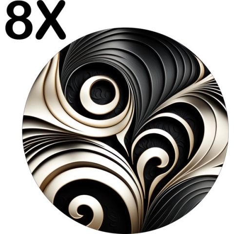 BWK Flexibele Ronde Placemat - Zwart met Witte Spiral - Set van 8 Placemats - 50x50 cm - PVC Doek - Afneembaar