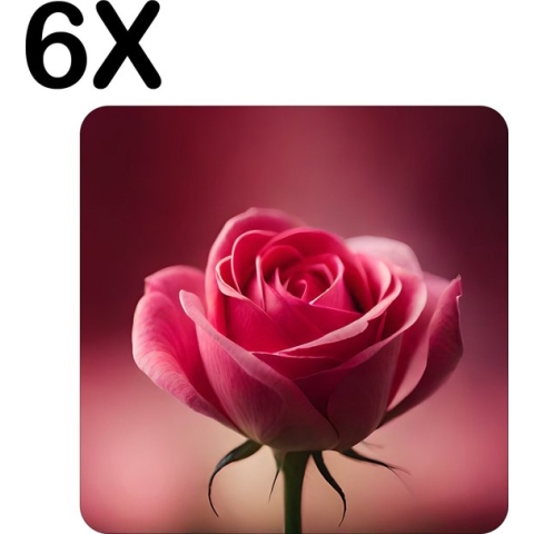 BWK Stevige Placemat - Roze Rode Roos - Bloem - Set van 6 Placemats - 50x50 cm - 1 mm dik Polystyreen - Afneembaar