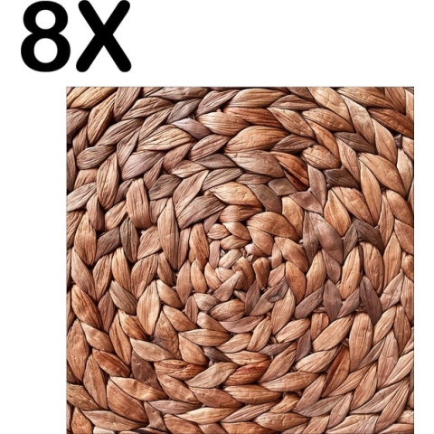 BWK Textiele Placemat - Gewoven Riet in een Cirkel - Set van 8 Placemats - 50x50 cm - Polyester Stof - Afneembaar