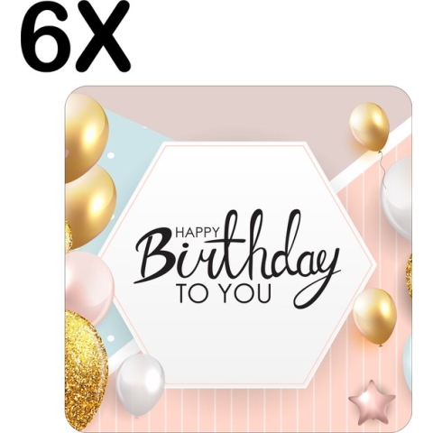 BWK Stevige Placemat - Happy Birthday - Verjaardag Sfeer met Ballonnen - Set van 6 Placemats - 50x50 cm - 1 mm dik Polystyreen - Afneembaar