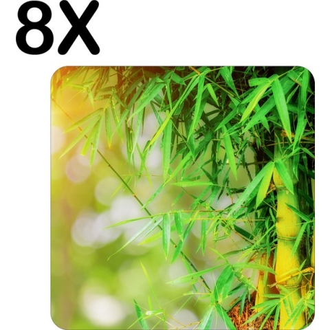 BWK Stevige Placemat - Groene Bamboo - Set van 8 Placemats - 40x40 cm - 1 mm dik Polystyreen - Afneembaar
