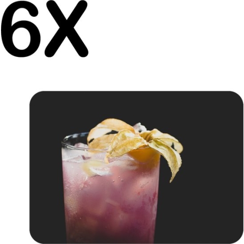 BWK Flexibele Placemat - Roze Cocktail met Zwarte Achtergrond - Set van 6 Placemats - 40x30 cm - PVC Doek - Afneembaar