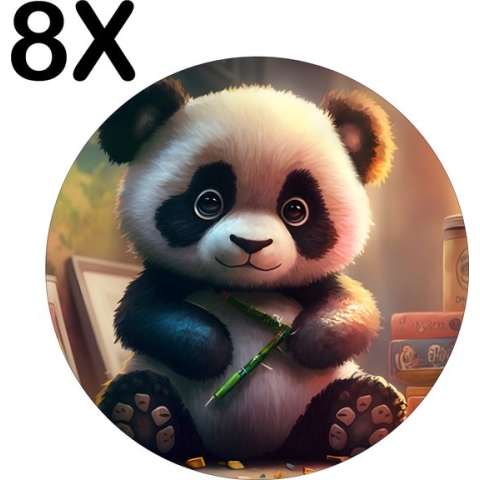 BWK Flexibele Ronde Placemat - Schattige Baby Panda - Set van 8 Placemats - 40x40 cm - PVC Doek - Afneembaar