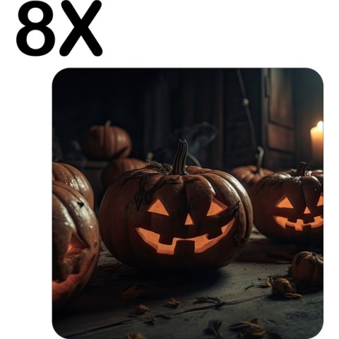 BWK Luxe Placemat - Spooky Halloween Pompoenen - Set van 8 Placemats - 50x50 cm - 2 mm dik Vinyl - Anti Slip - Afneembaar
