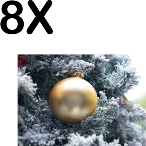 BWK Textiele Placemat - Gouden Kerstbal in besneeuwde Boom - Set van 8 Placemats - 40x30 cm - Polyester Stof - Afneembaar