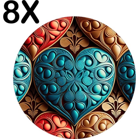 BWK Stevige Ronde Placemat - Gekleurde Harten - Set van 8 Placemats - 40x40 cm - 1 mm dik Polystyreen - Afneembaar