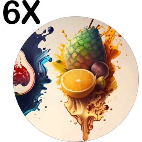 BWK Stevige Ronde Placemat - Fruit Splashes Art - Set van 6 Placemats - 40x40 cm - 1 mm dik Polystyreen - Afneembaar