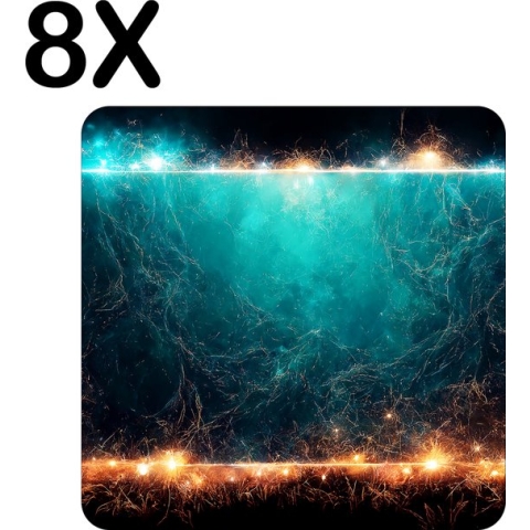 BWK Luxe Placemat - Futuristische Kunst met Blauwe en Gele Schokken - Set van 8 Placemats - 40x40 cm - 2 mm dik Vinyl - Anti Slip - Afneembaar