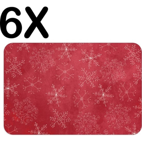 BWK Luxe Placemat - Rood - Wit - Kerst Patroon - Sneeuwvlok - IJskristal - Ster - Set van 6 Placemats - 45x30 cm - 2 mm dik Vinyl - Anti Slip - Afneembaar