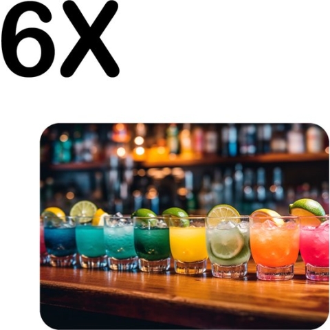 BWK Flexibele Placemat - Gekleurde Cocktails op een Bar - Set van 6 Placemats - 40x30 cm - PVC Doek - Afneembaar