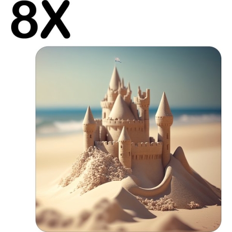 BWK Flexibele Placemat - Prachtig Zandkasteel op het Strand - Set van 8 Placemats - 40x40 cm - PVC Doek - Afneembaar
