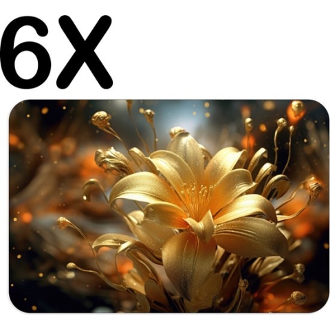 BWK Luxe Placemat - Goud - Bloem - in Bloei - Artistiek - Set van 6 Placemats - 45x30 cm - 2 mm dik Vinyl - Anti Slip - Afneembaar