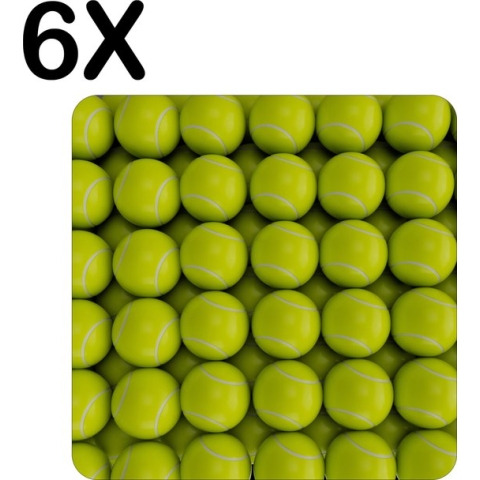 BWK Flexibele Placemat - Tennis Ballen op een Rij - Set van 6 Placemats - 50x50 cm - PVC Doek - Afneembaar