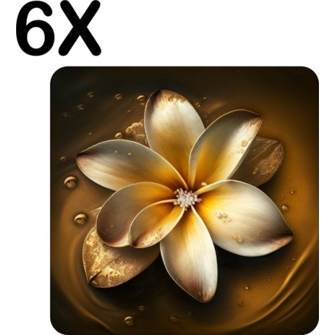 BWK Flexibele Placemat - Prachtige Witte Bloem met Gouden Gloed - Set van 6 Placemats - 50x50 cm - PVC Doek - Afneembaar