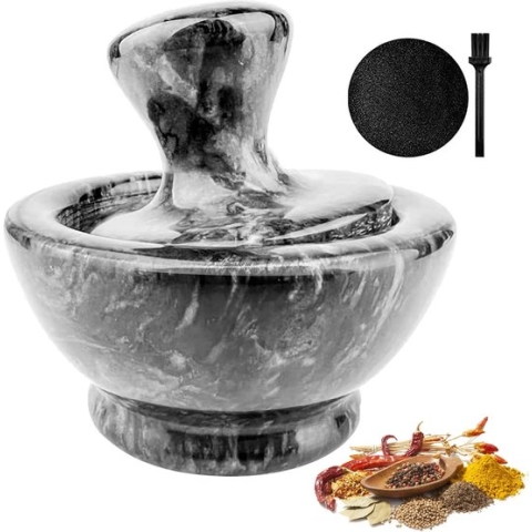 Mortier met stamper, marmerset met antislipmat en borstel, zwaar, stabiel, duurzaam, goed te hanteren, diameter 8 cm, mini-wortel en stoofsel voor tabletten, kruiden, specerijen, knoflook