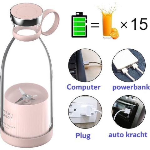 Mini Blender - Blender To Go - Draagbare Blender - Portable Blender - Draadloos - Usb Oplaadbaar - Roze