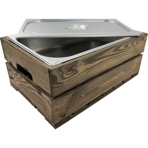 Houten kist. (set van drie kisten)  Old Brown  Van zeer stevige kwaliteit.   -  (geschikt voor binnenbak chafing dish  - Gastronormbak GN 1/1 )