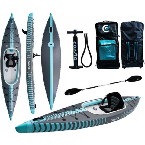 Opblaasbare kajak - Capitole 1 - 1 persoons - incl. gratis accessoires: draagtas, peddel, zitting, hogedrukpomp - Drop-stitch technologie - 386 x 80 CM - max. belasting: 140 KG