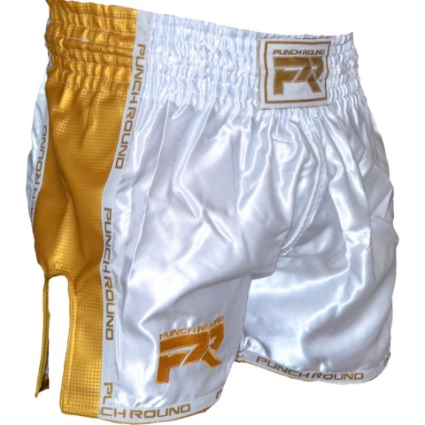 Punch Round™ Kickboks Broekje Carbon Wit Goud XS = Maat 28 | 8 t/m 10 Jaar
