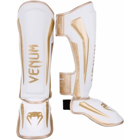 Venum Kickboks Scheenbeschermers Elite Wit Goud maat L