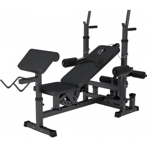 Gorilla Sports Universele Halterbank - Inclusief curlrack en kabels - Verstelbaar - Belastbaar tot 280 kg - Zwart