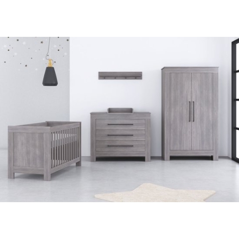 Bebies First Babykamer Nevada - Babybed & Commode & Kledingkast - Verstelbare bodem - Zwart/Grijs