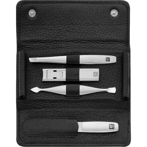 Kalfsleer Pocket Twinox Manicure 4-Delige Set, Zwart