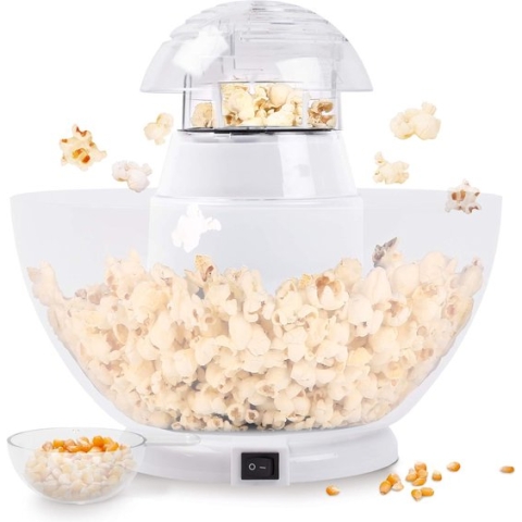 VBZ Popcorn Machine – Hetelucht Popcornmachine – Popcornpan Inclusief Serveerschaal – Popcornmakers 1200W - Wit