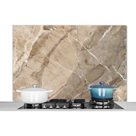 Spatscherm Keuken - Kookplaat Achterwand - Spatwand Fornuis - 120x80 cm - Bruin - Grijs - Graniet - Kristallen - Aluminium - Wanddecoratie - Muurbeschermer - Hittebestendig