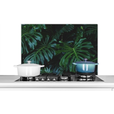 Spatscherm Keuken - Kookplaat Achterwand - Spatwand Fornuis - 90x60 cm - Jungle - Blad - Groen - Aluminium - Wanddecoratie - Muurbeschermer - Hittebestendig