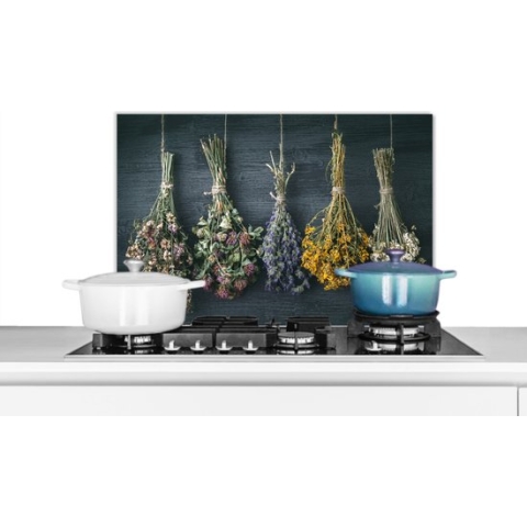 Spatscherm Keuken - Kookplaat Achterwand - Spatwand Fornuis - 60x40 cm - Droogbloemen - Bloemen - Boeket - Stilleven - Touw - Bundel - Aluminium - Wanddecoratie - Muurbeschermer - Hittebestendig - Alternatief voor spatscherm glas