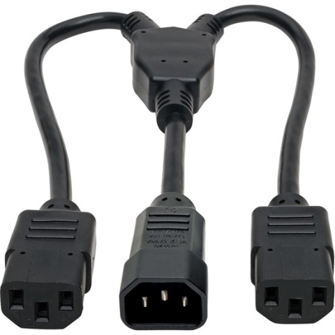 Tripp-Lite P004-18N-2C13 C14 Male to C13 Female Splitter, PDU Style - C14 to 2x C13, 10A, 100–250V, 18 AWG, 18 in., Black TrippLite