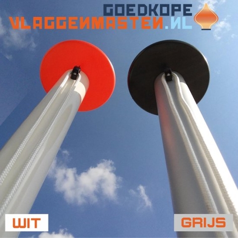 Vlaggenmast BASIC 6 meter aluminium conisch ø 100-60 mm, wit incl. knop, kikker, koord en geleide-oog en overschuifkoker - 1206W1B