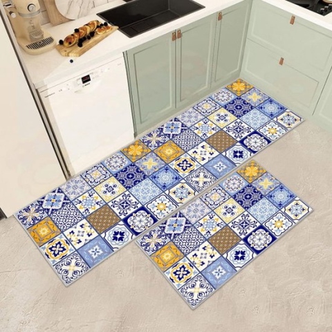 Keukentapijten, 2 stuks, vintage, antislip, wasbaar, permanente keukenloper, hal, anti-vermoeidheid, keukentapijt, loper voor keuken, tapijt voor badkamer/woonkamer, hal (F, 43x75 + 43x150 cm)