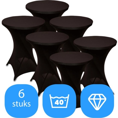 Statafelrok Zwart x 6 – ∅80-85 x 110 cm – Statafelhoes Stretch 6 Stuks – Tafelhoezen voor Statafel Sta Tafel Hoes | Staantafelhoes - Geschikt voor Horeca Evenementen | Cocktailparty | Trouwerij