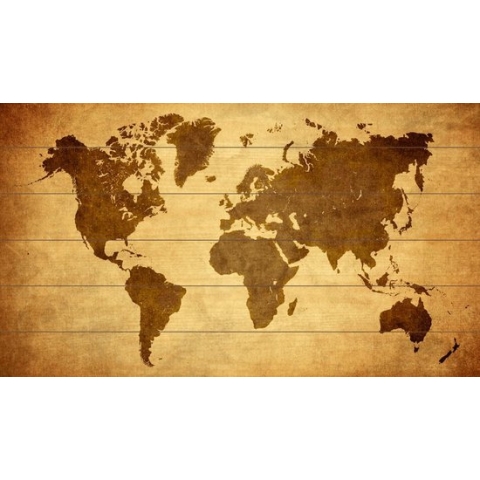 Wereldkaart op Hout Vintage | 124 x 70cm | Gratis 100 koperen pins en ophangsysteem