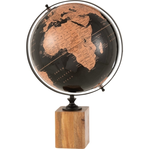 J-Line Wereldbol Op Voet Hout Zwart/Bruin Large