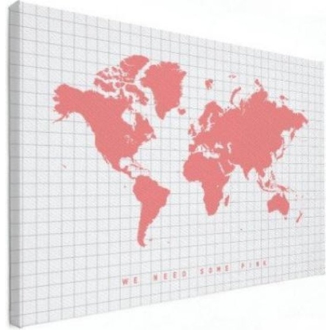 Wereldkaart We Need Some Pink - Canvas 120x90