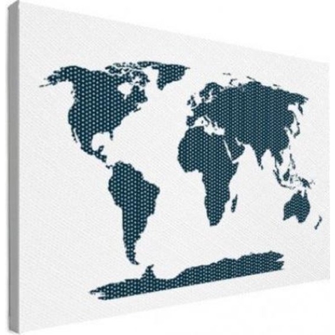 Wereldkaart Kruisjespatroon Blauw - Canvas 100x50