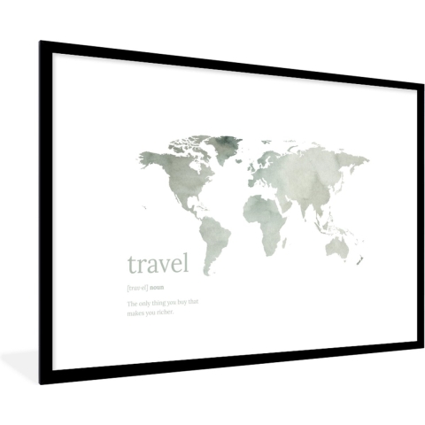 Fotolijst incl. Poster - Wereldkaart - Quote - Travel - 120x80 cm - Posterlijst