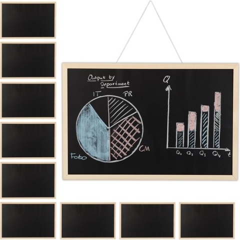 Relaxdays 10x krijtbord met houten lijst - 40 x 60 cm - memoboard voor aan de muur - zwart