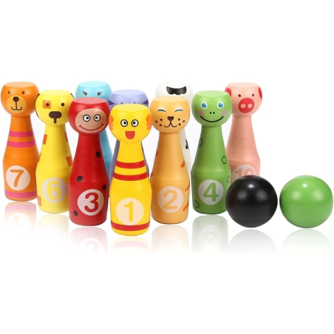 Houten Bowling Set Voor Kinderen - Met 2 Ballen - Creatief Speelgoed - Duurzaam En Veilig