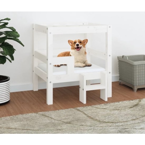 The Living Store Hondenmand Rustiek Wit - 55.5 x 53.5 x 60 cm - Massief grenenhout